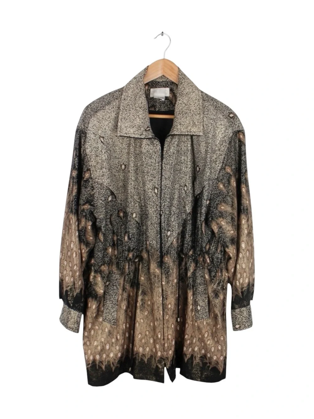 Vintage D'Lino Peacock Feather Print Zip Front Jacket Womens‎ One Size